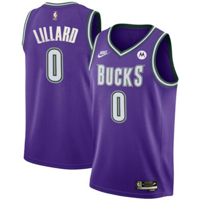 Milwaukee Bucks #0 Damian Lillard Purple 22/23 Classic Edition Stitched Basketball Jersey