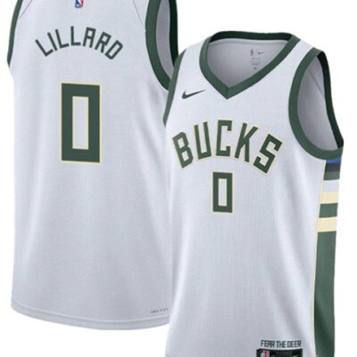 Milwaukee Bucks #0 Damian Lillard White Icon Edition Stitched Basketball Jersey