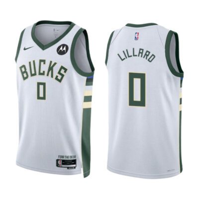 Milwaukee Bucks #0 Damian Lillard White Stitched Basketball Jersey