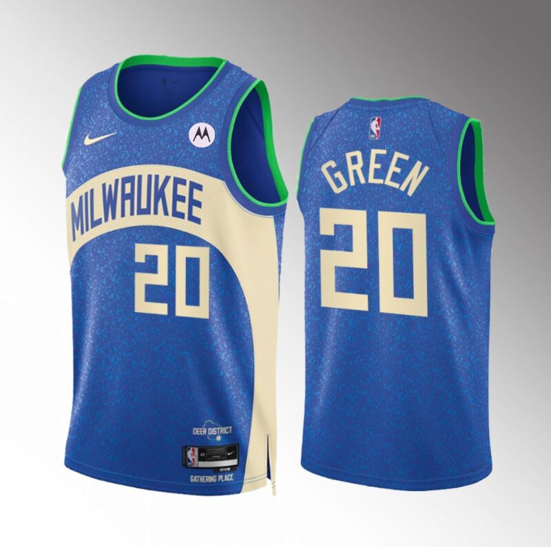 Milwaukee Bucks #20 AJ Green Blue 2023/24 City Edition Stitched Basketball Jersey