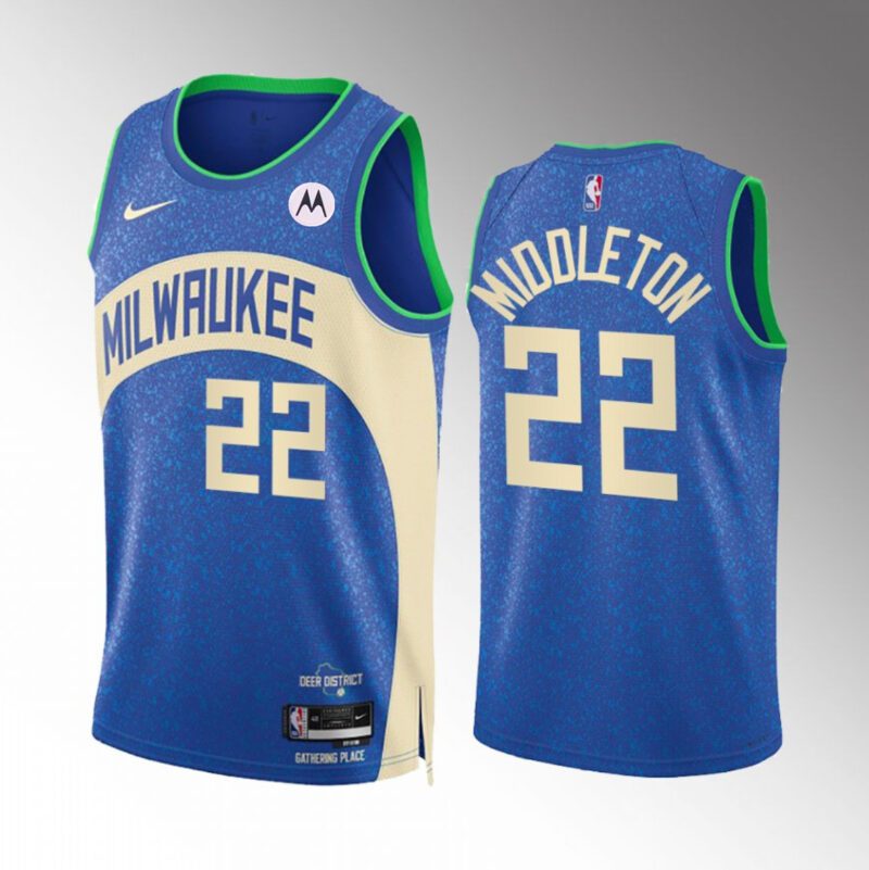 Milwaukee Bucks #22 Khris Middleton Blue 2023/24 City Edition Stitched Basketball Jersey