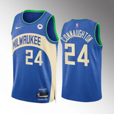 Milwaukee Bucks #24 Pat Connaughton Blue 2023/24 City Edition Stitched Basketball Jersey