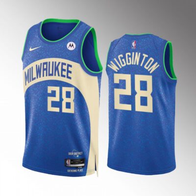 Milwaukee Bucks #28 Lindell Wigginton Blue 2023/24 City Edition Stitched Basketball Jersey