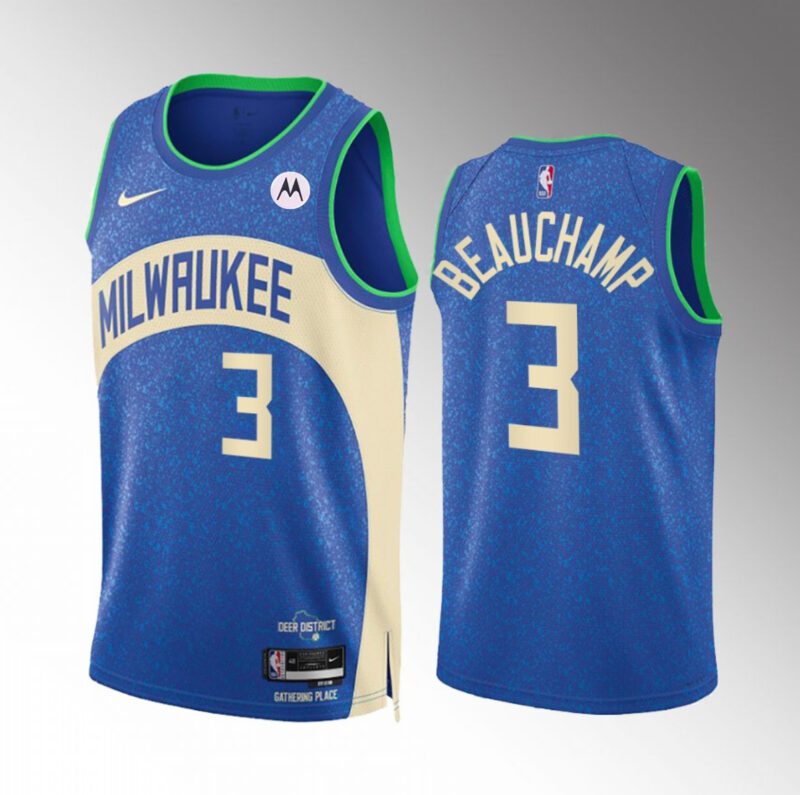 Milwaukee Bucks #3 MarJon Beauchamp Blue 2023/24 City Edition Stitched Basketball Jersey