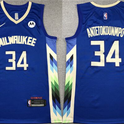 Milwaukee Bucks #34 Giannis Antetokounmpo 2022-23 Blue City Edition Stitched Basketball Jersey