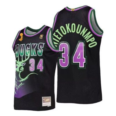 Milwaukee Bucks #34 Giannis Antetokounmpo Black Finals Champions Stitched Jersey