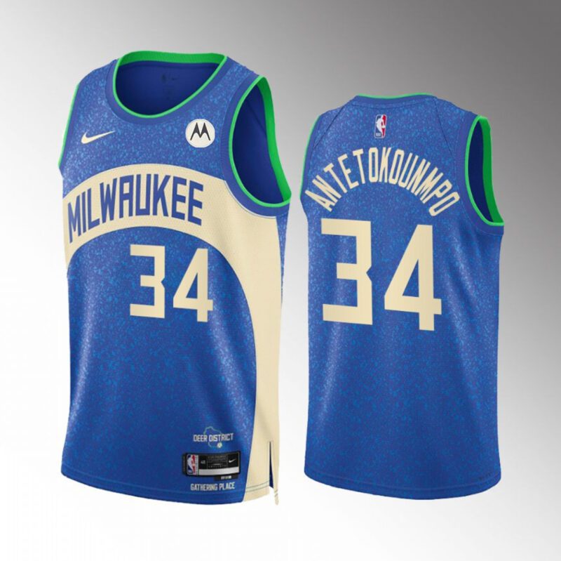 Milwaukee Bucks #34 Giannis Antetokounmpo Blue 2023/24 City Edition Stitched Basketball Jersey