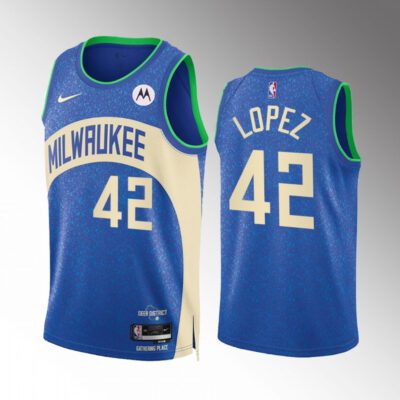 Milwaukee Bucks #42 Robin Lopez Blue 2023/24 City Edition Stitched Basketball Jersey