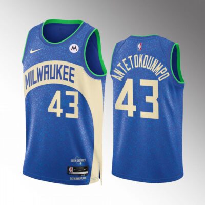 Milwaukee Bucks #43 Thanasis Antetokounmpo Blue 2023/24 City Edition Stitched Basketball Jersey