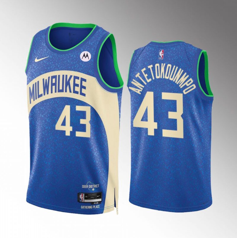 Milwaukee Bucks #43 Thanasis Antetokounmpo Blue 2023/24 City Edition Stitched Basketball Jersey