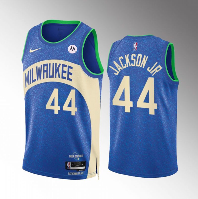 Milwaukee Bucks #44 Andre Jackson Jr. Blue 2023/24 City Edition Stitched Basketball Jersey