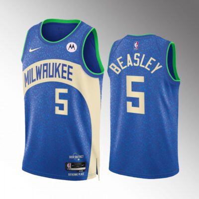 Milwaukee Bucks #5 Malik Beasley Blue 2023/24 City Edition Stitched Basketball Jersey