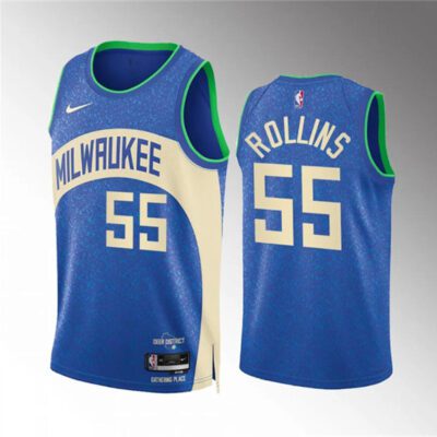 Milwaukee Bucks #55 Ryan Rollins 2023/24 Blue City Edition Stitched Basketball Jersey