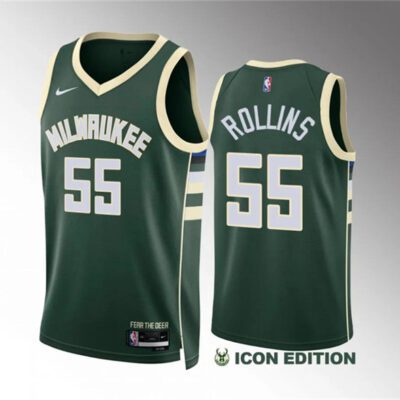 Milwaukee Bucks #55 Ryan Rollins Green Icon Edition Stitched Basketball Jersey