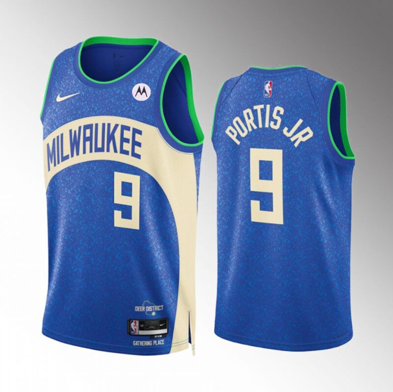 Milwaukee Bucks #9 Bobby Portis Blue 2023/24 City Edition Stitched Basketball Jersey