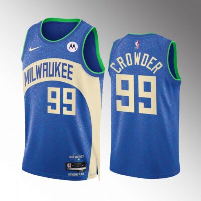 Milwaukee Bucks #99 Jae Crowder Blue 2023/24 City Edition Stitched Basketball Jersey