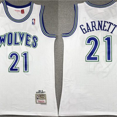 Minnesota Timberwolves #21 Kevin Garnett White Throwback Stitched Jersey