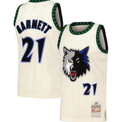 Minnesota Timberwolves #21 Kevin Garnett White Throwback Stitched Jersey