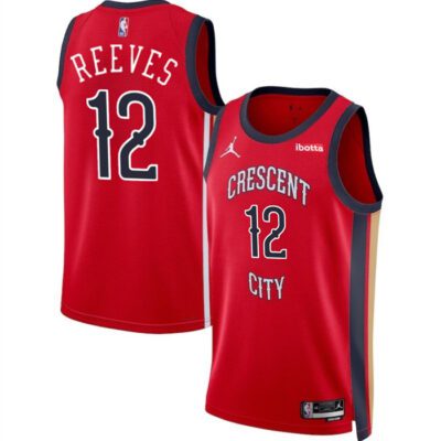 New Orleans Pelicans #12 Antonio Reeves Red 2024 Draft Statement Edition Stitched Basketball Jersey