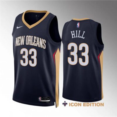 New Orleans Pelicans #33 Malcolm Hill Navy Icon Edition Stitched Basketball Jersey