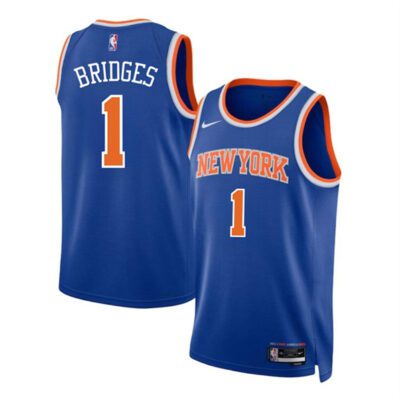 New York Knicks #1 Mikal Bridges Blue Icon Edition Swingman Stitched Basketball Jersey