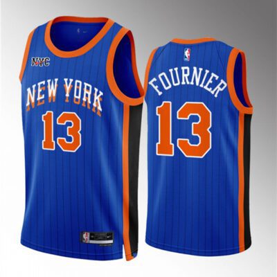 New York Knicks #13 Evan Fournier Blue 2023/24 City Edition Stitched Basketball Jersey