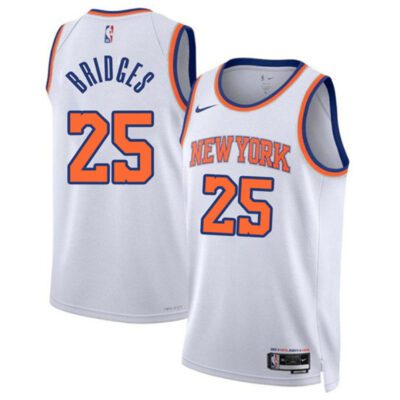 New York Knicks #25 Mikal Bridges White Association Edition Swingman Stitched Basketball Jersey