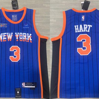 New York Knicks #3 Josh Hart Blue 2023/24 City Edition Stitched Basketball Jersey