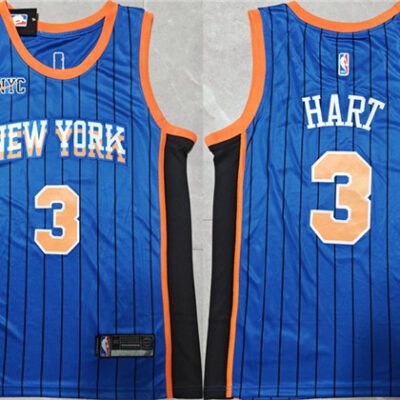 New York Knicks #3 Josh Hart Blue City Edition Stitched Basketball Jersey