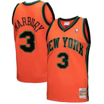 New York Knicks #3 Stephon Marbury Orange Mitchell & Ness 2005-06 Hardwood Classics Swingman Stitched Jersey