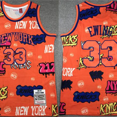 New York Knicks #33 Patrick Ewing Orange 1991-92 Throwback Stitched Jersey