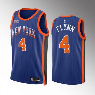 New York Knicks #4 Malachi Flynn Blue 2023/24 City Edition Stitched Basketball Jersey