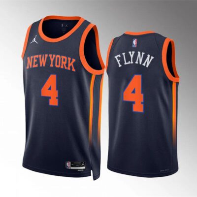 New York Knicks #4 Malachi Flynn Navy Statement Edition Stitched Basketball Jersey