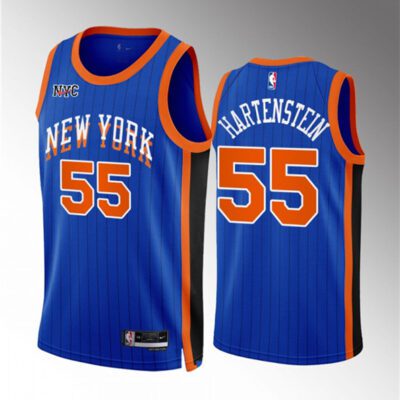 New York Knicks #55 Isaiah Hartenstein Blue 2023/24 City Edition Stitched Basketball Jersey