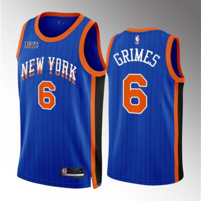 New York Knicks #6 Quentin Grimes Blue 2023/24 City Edition Stitched Basketball Jersey