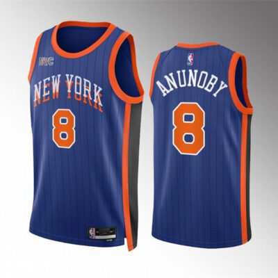 New York Knicks #8 OG Anunoby Blue 2023/24 City Edition Stitched Basketball Jersey