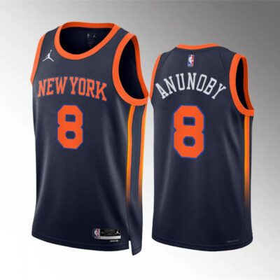 New York Knicks #8 OG Anunoby Navy Statement Edition Stitched Basketball Jersey