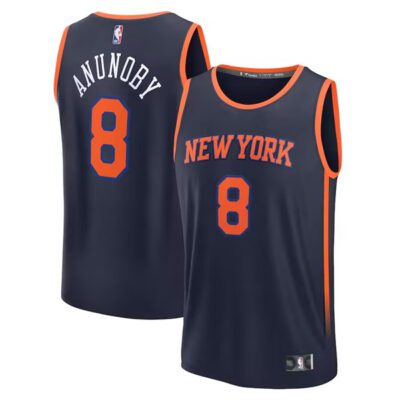 New York Knicks #8 OG Anunoby Navy Statement Edition Stitched Basketball Jersey