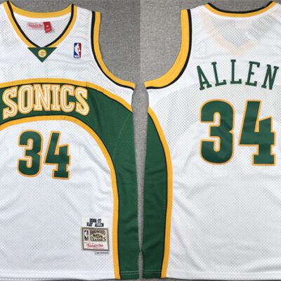 Oklahoma City Thunder #34 Ray Allen White 2006-07 Throwback SuperSonics Stitched Jersey