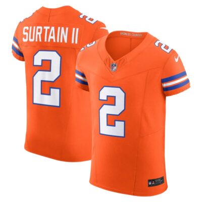 Patrick Surtain II Denver Broncos Alternate Mile High Collection 1977 Throwback Vapor F.U.S.E. Elite Jersey - Orange