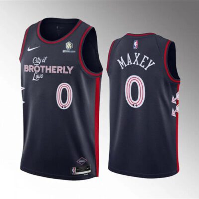 Philadelphia 76ers #0 Tyrese Maxey Navy 2023-24 City Edition Stitched Basketball Jersey