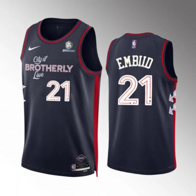 Philadelphia 76ers #21 Joel Embiid Navy Stitched Basketball Jersey