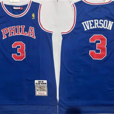 Philadelphia 76ers #3 Allen Iverson Blue Throwback Stitched basketball Jersey