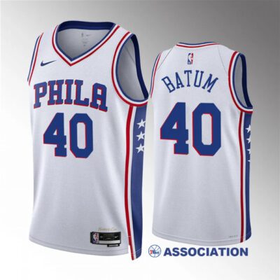 Philadelphia 76ers #40 Nicolas Batum White Association Edition Stitched Jersey
