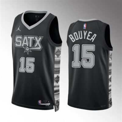 San Antonio Spurs #15 Jamaree Bouyea Black Statement Edition Stitched Basketball Jersey