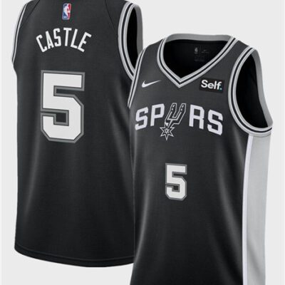 San Antonio Spurs #5 Stephon Castle Black 2024 Draft Icon Edition Stitched Basketball Jersey