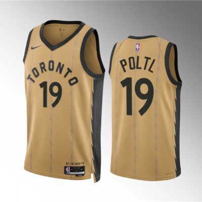 Toronto Raptors #19 Jakob Poeltl Gold 2023/24 City Edition Stitched Basketball Jersey