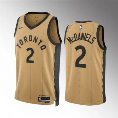 Toronto Raptors #2 Jalen McDaniels Gold 2023/24 City Edition Stitched Basketball Jersey