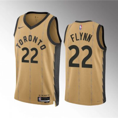 Toronto Raptors #22 Malachi Flynn Gold 2023/24 City Edition Stitched Basketball Jersey