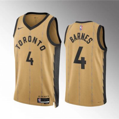 Toronto Raptors #4 Scottie Barnes Gold 2023/24 City Edition Stitched Basketball Jersey